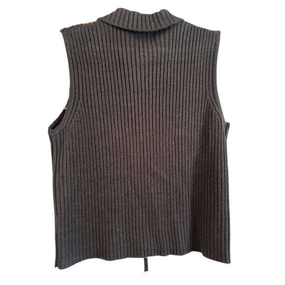 Vintage Designers Originals Women’s Patchwork Sweater Vest Zip Up Leather PL - Picture 3 of 6